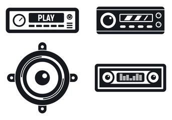 Car audio system icons set. Simple set of car audio system vector icons for web design on white background