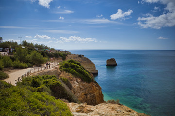 Fototapeta na wymiar Top view on Marinha beach in Albufeira, Portugal