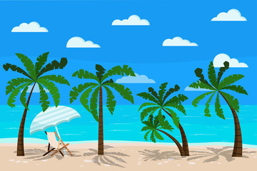 Fototapeta na wymiar Beautiful sea landscape with chaise longue vector illustration