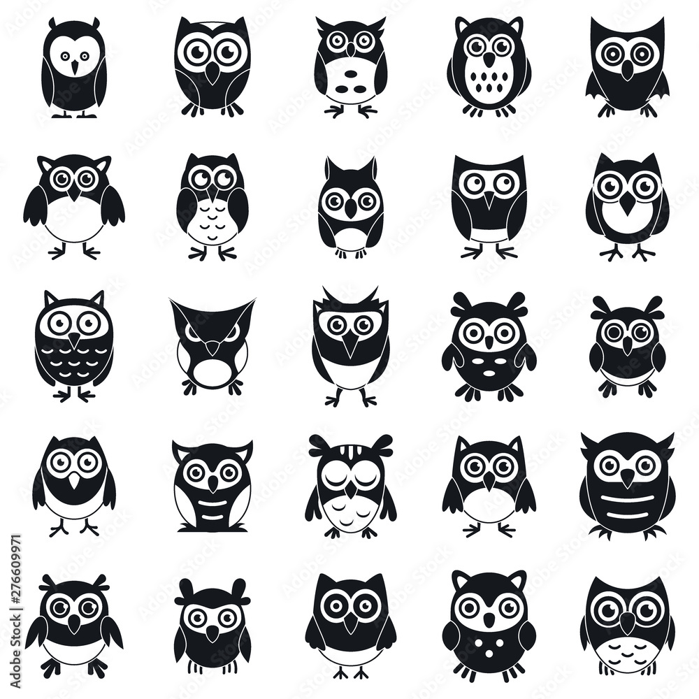 Fototapete fun owl icons set. simple set of fun owl vector icons for web design on white background