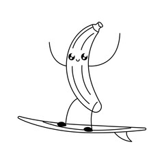 banana fruit in the surfboard kawaii