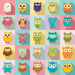 Fotobehang Owl icons set. Flat set of owl vector icons for web design © anatolir