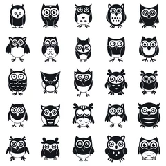 Acrylic prints Owl Cartoons Fun owl icons set. Simple set of fun owl vector icons for web design on white background