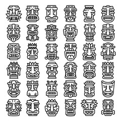 Tiki idols icons set. Outline set of tiki idols vector icons for web design isolated on white background - obrazy, fototapety, plakaty