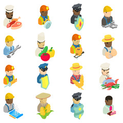 Employee icons set. Isometric set of 16 employee vector icons for web isolated on white background