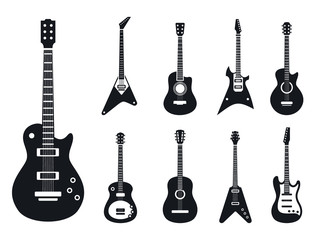 Electric guitar icons set. Simple set of electric guitar vector icons for web design on white background - obrazy, fototapety, plakaty