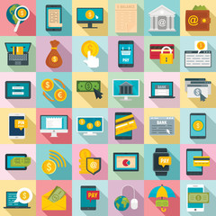 Internet banking icons set. Flat set of internet banking vector icons for web design
