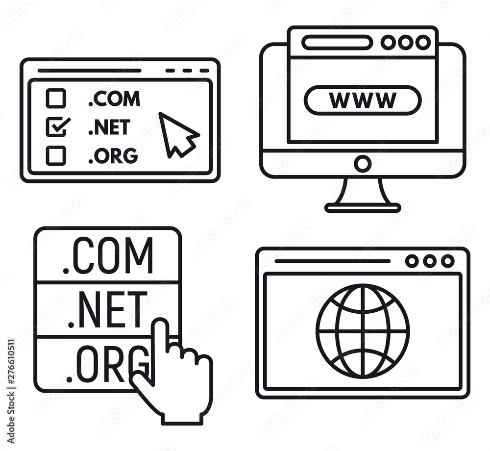 Poster web domain icons set. outline set of web domain vector icons for web design isolated on white backgr