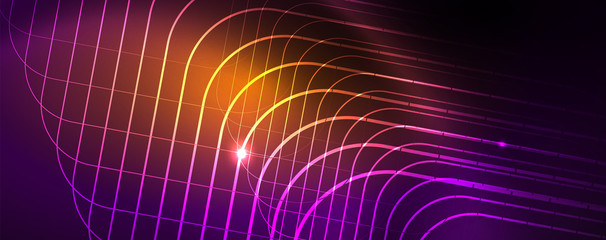 Shiny glowing design background, neon style lines, technology concept, vector