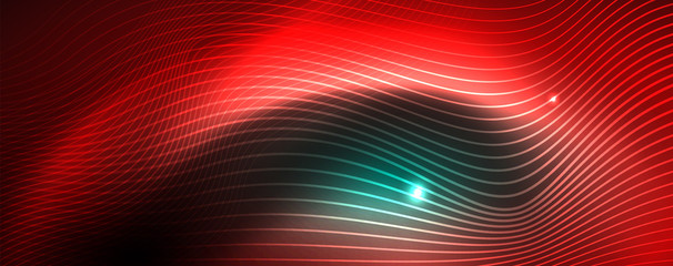 Obraz premium Shiny neon vector wave line abstract background, motion concept