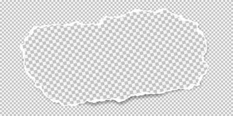 Piece of white squared torn paper strip with soft shadow is on white squared background. Vector illustration