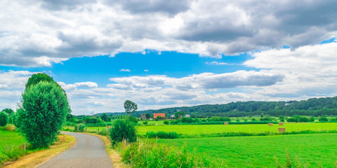 Fototapeta na wymiar Panoramic view of Dutch Country Road