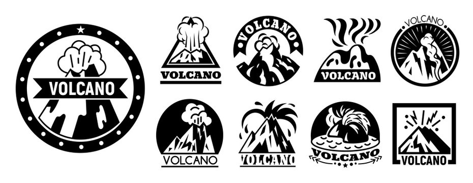 Volcano logo set. Simple set of volcano vector logo for web design on white background