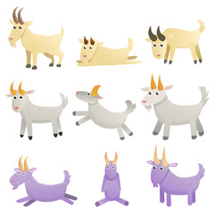 Goat icons set. Cartoon set of goat vector icons for web design