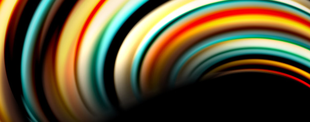 Fluid color rainbow style wave abstract background, techno modern design on black