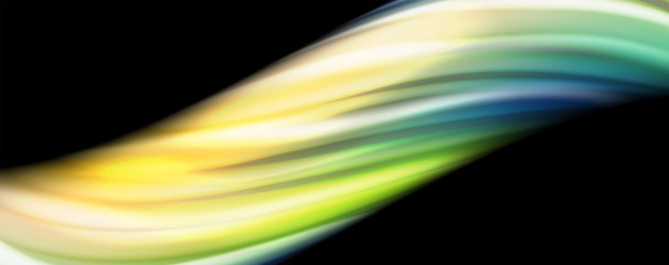 Abstract wave lines fluid rainbow style color stripes on black background. Artistic illustration for presentation, app wallpaper, banner or poster