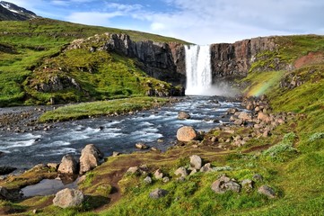 Mulafoss waterfall on Island - obrazy, fototapety, plakaty