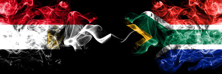 Egypt, Egyptian, South Africa, African, competition thick colorful smoky flags. Africa Nations football matches