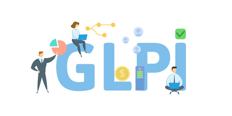 GLPI acronym. Concept with people, letters and icons. Colored flat vector illustration. Isolated on white background.