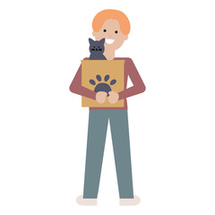 young man with cute cat mascot