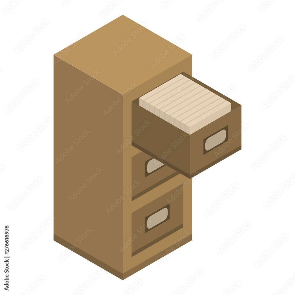 Poster open archive drawer icon. isometric of open archive drawer vector icon for web design isolated on wh