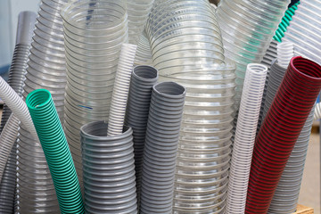 Samples of flexible protection of corrugated pipes in electrical installations in the store. Sale