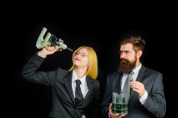 Scientists working in laboratory. Chemistry demonstration. Chemistry science. Chemistry lesson. Lab experiment. Students in university laboratory. Laboratory assistants with test tubes and microscope.