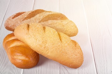 Fresh homemade bread loaves, close-up