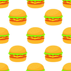 Burger seamless pattern. Burger flat vector on white background