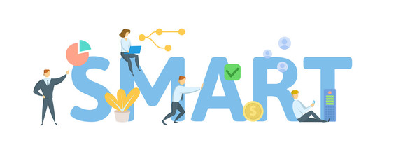 SMART. Concept with people, letters and icons. Colored flat vector illustration. Isolated on white background.