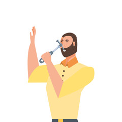 Isolated avatar man and hammer design