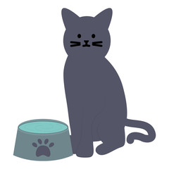 cute cat mascot with dish water