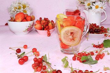 Summer refreshments and fruits, selective focus,