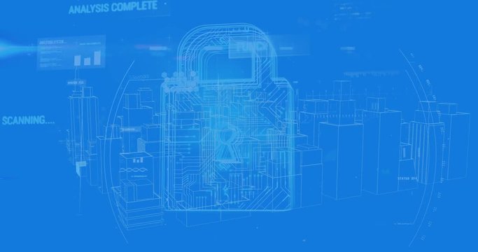Virtual buildings in a city and a digital lock with program codes