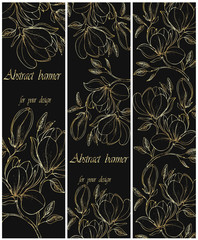 Set backgrounds with gold flowers .  Vector illustration