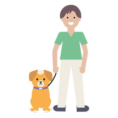 young man with little dog adorable mascot