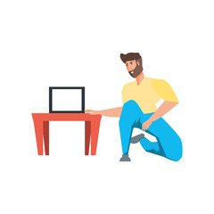 Isolated little table and man design