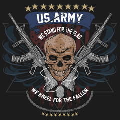 AMERICA US ARMY. SKULL USA AMERICAN SOLDIER WITH WEAPON AND USA FLAG VECTOR EDITABLE LAYERS