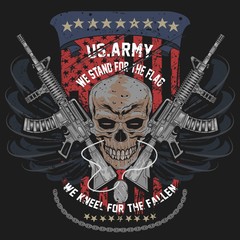 AMERICA US ARMY. SKULL USA AMERICAN SOLDIER WITH WEAPON AND USA FLAG VECTOR ELEMENT EDITABLE LAYERS