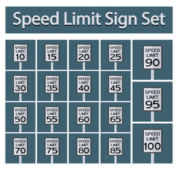 Speed Limit Sign Set Isolate On Black Background,Vector Illustration EPS.10