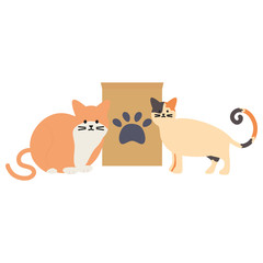 cute cats mascots with paper bag food