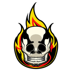 Isolated detailed colored tattoo of a skull with a flame - Vector