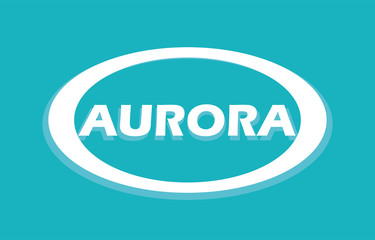 Aurora, white round emblem for travel or clothing store and any business. Vector logo with Aurora Borealis mood.