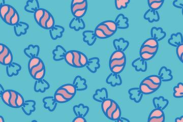 Seamless texture background with Candies on dark aquamarine color. Style design for creative covers, banners and web design.
