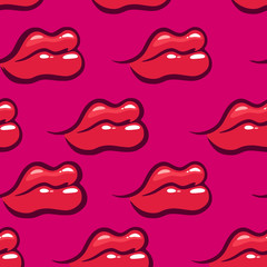 Red lips on pink background - Vector Seamless Pattern. Illustration for Web Design, Banners and Textile.