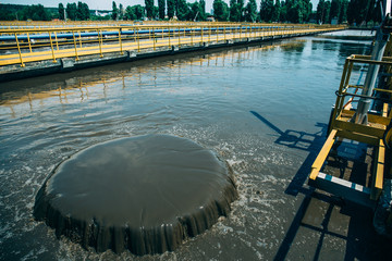 Tanks for aeration and biological purification of sewage in wastewater treatment plant