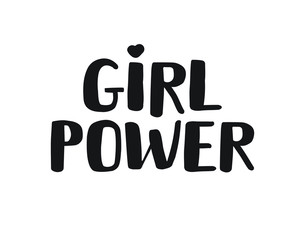 Vector flat black hand drawn written brush lettering girl power isolated on white background
