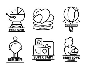 Modern babysitter logo set. Outline set of modern babysitter vector logo for web design isolated on white background