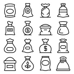 Sack icons set. Outline set of sack vector icons for web design isolated on white background