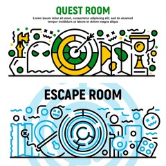 Quest room banner set. Outline set of quest room vector banner for web design